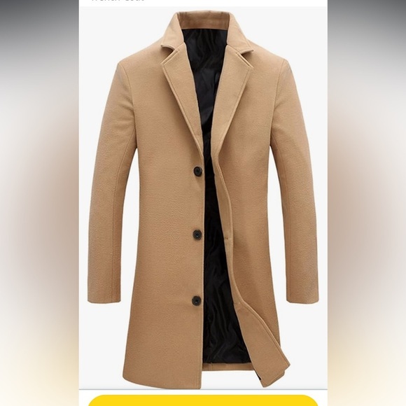 Men's Wool Blend Pea Coat Notched Collar Single Breasted Overcoat tan medium - Picture 1 of 8